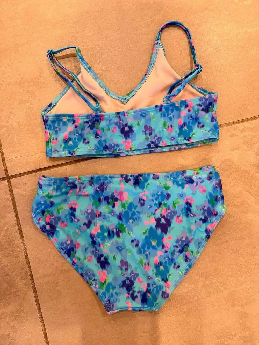Art Class Girls Floral Print 2-Piece Bikini Swimsuit Set Size XL (14)